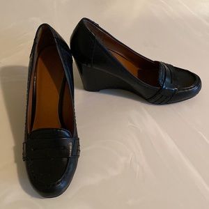 NINE WEST W’s 7M Black Penny Loafer Wedges VGUC